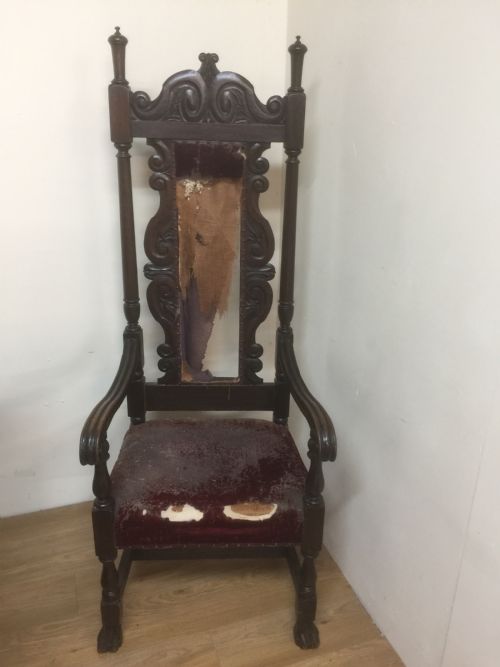 Victorian Tall Stylised Oak Hall Chair. For Restoration