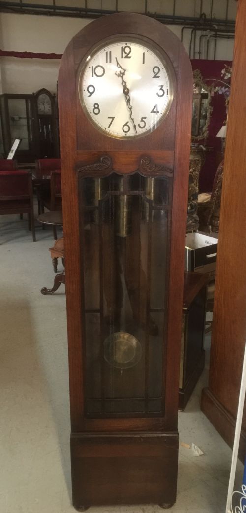 Art Deco Oak Three Weight Long Case Clock Westminster Chimes