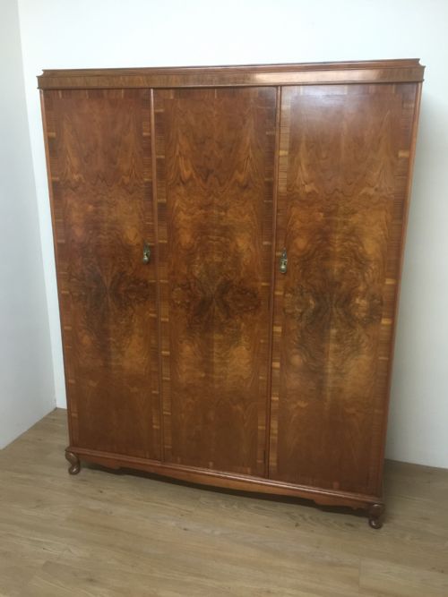 Art Deco Three Door Burr Walnut Wardrobe