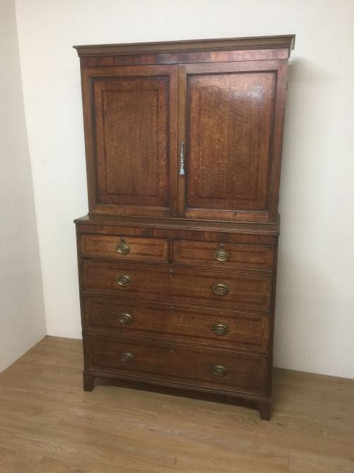 Georgian Oak Housekeepers Cupboard Crossbanded in Mahogany