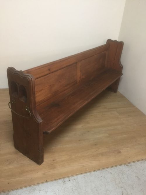 Victorian Gothic Pitch Pine Pew with Decorative Ends