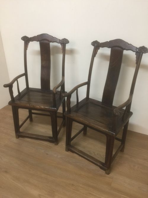 Pair Late Nineteenth Century Chinese Elm Yoke Chairs