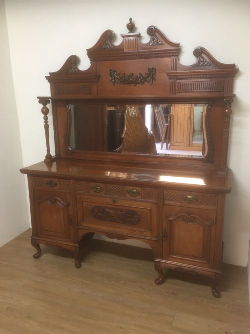 Victorian Carved Walnut Mirror Backed Sideboard Circa 1880