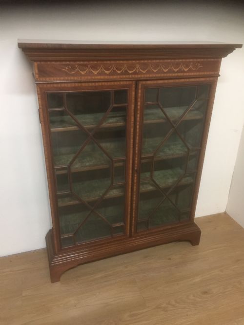 Edwardian Inlaid Mahogany Freestanding Glazed Bookcase