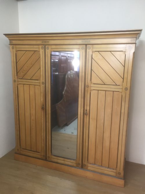 Victorian Ash Aesthetic Movement Three Door Compactum Wardrobe