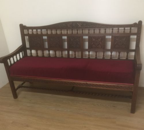 Victorian Carved and Turned Oak Settee 1910