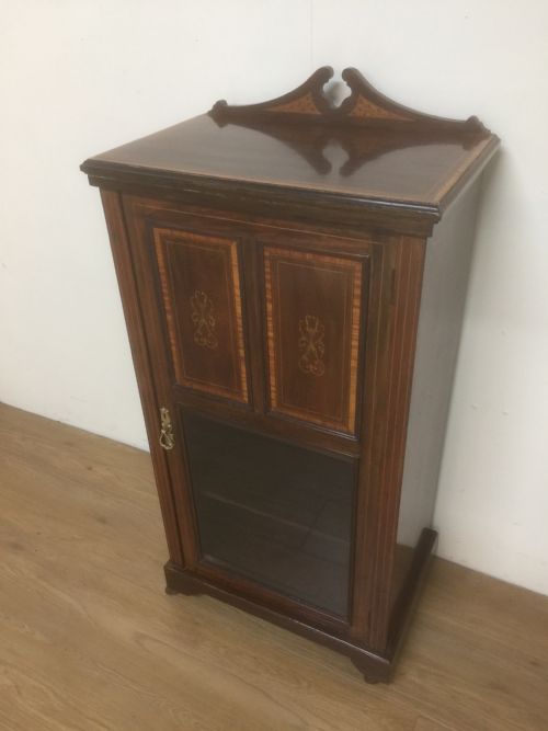 Nineteenth Century Inlaid Mahogany Glazed Music Cabinet