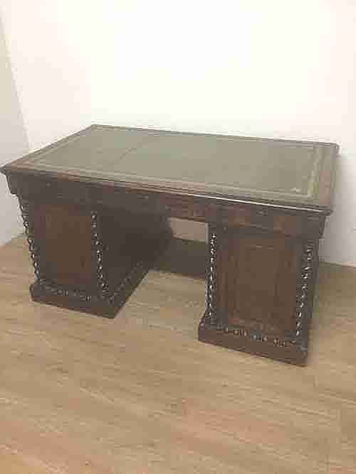 Nineteenth Century Twin Pedestal Oak Desk with Leather Top