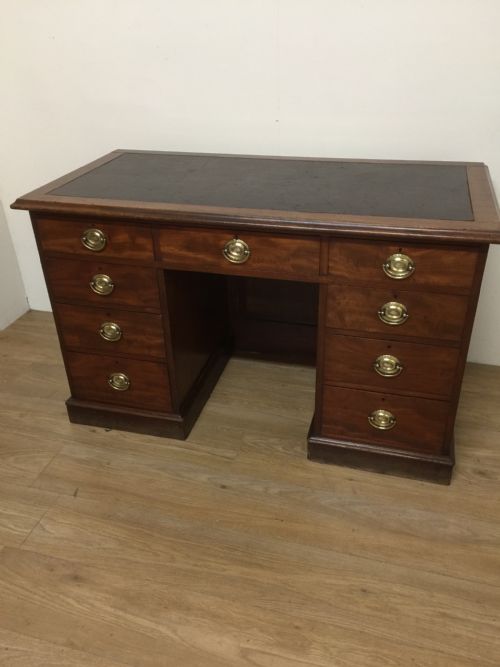 Nineteenth Century Mahogany Twin Pedestal Desk with Brass Oval Plate Handles