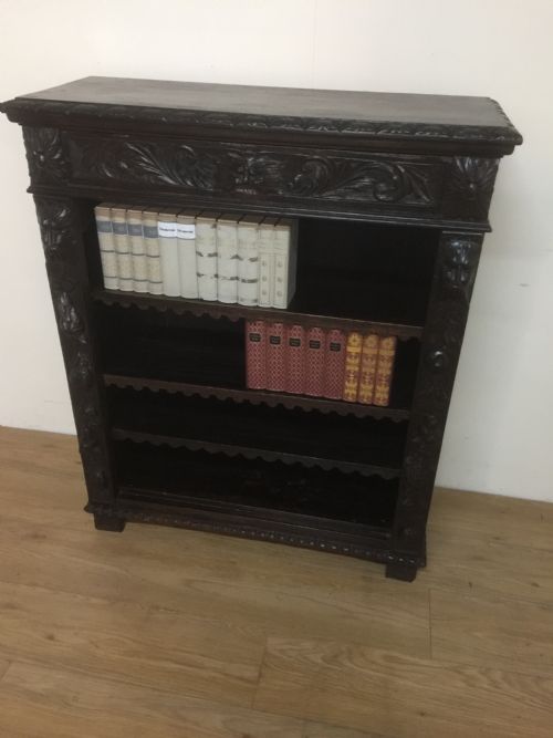 Nineteenth Century Green Man Solid Oak Carved Open Bookcase