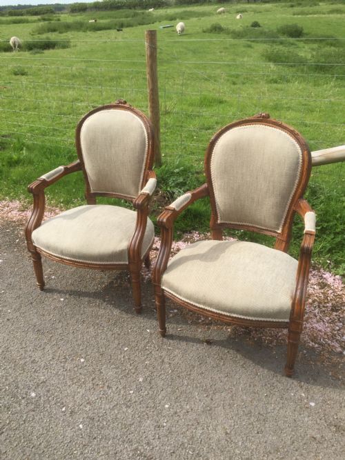 Pair of Carved Oak French Armchairs Circa 1920