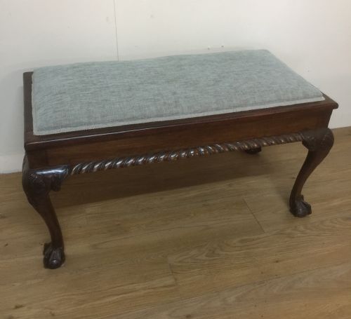 Edwardian Mahogany Duet Stool on Carved Cabriole Legs