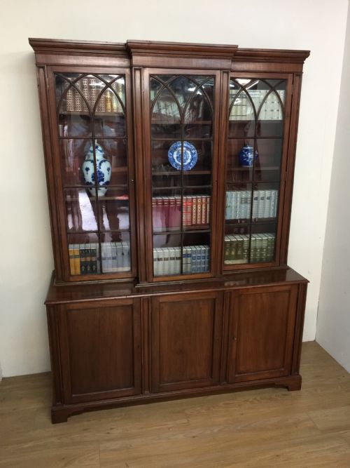 Edwardian Breakfront Mahogany Triple Bookcase