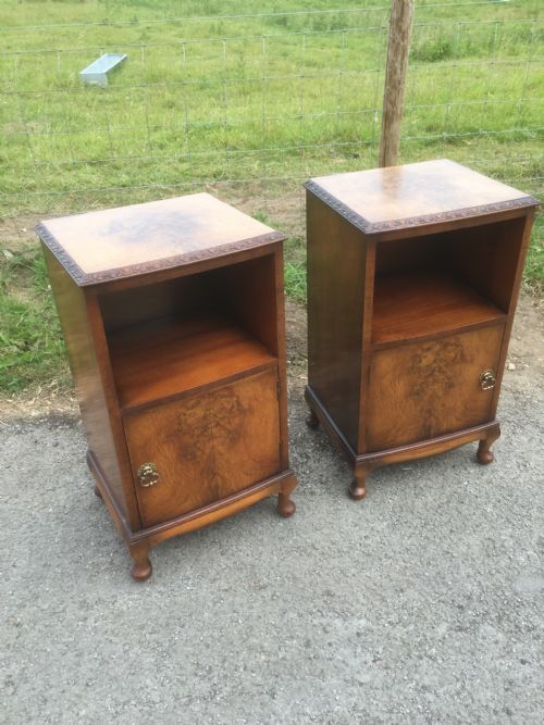 Pair of Burr Walnut Bedside Cabinets Circa 1920