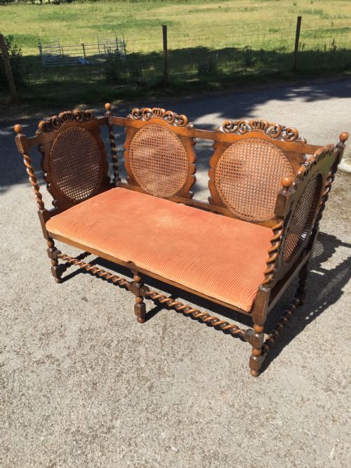 Edwardian Oak Jacobean Style Bergere  Sofa