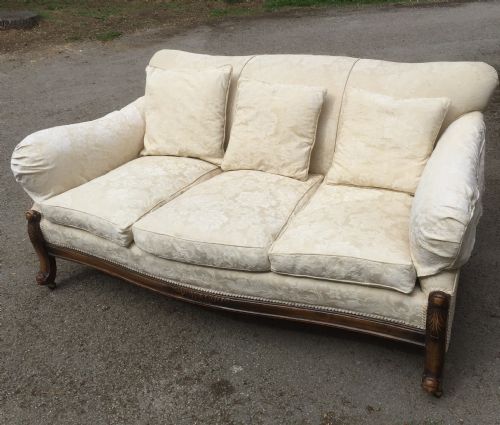 Nineteenth Century Country House Three Seater Sofa in Cream Damask
