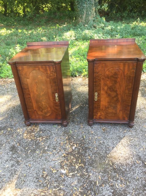 Pair of Nineteenth Century Flame Mahogany Inlaid Bedside Cupboards