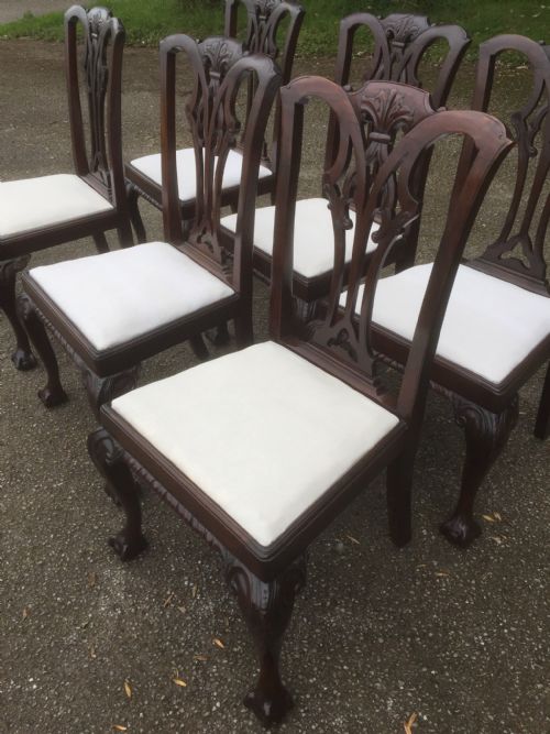 Set of Six Carved Mahogany Chippendale Style Dining Chairs