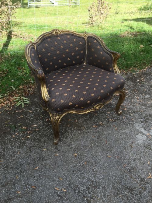 Late Nineteenth Century French Armchair with Scrolling Gilt Frame