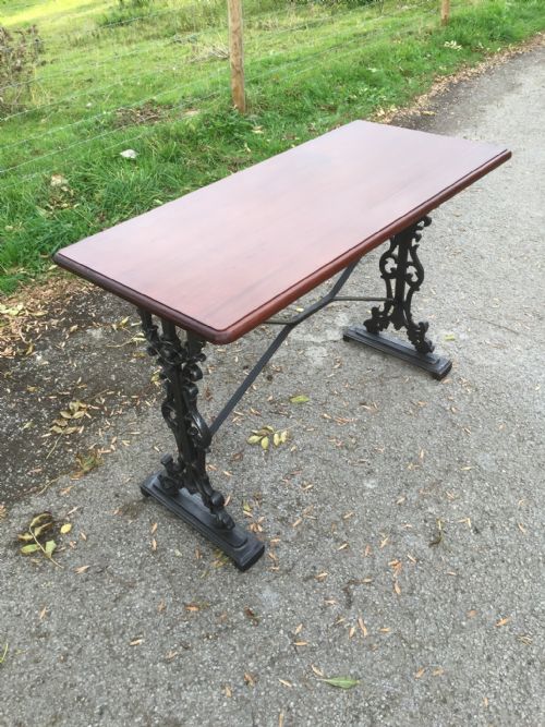 Antique Cast Iron Pub Table with Mahogany Top