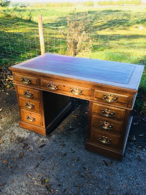Arts and Crafts Solid Oak Twin Pedestal Desk Possibly Liberty and Co