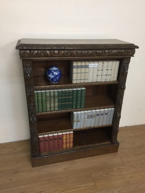 Nineteenth Century Carved Oak Open Bookshelves with Adjustable Shelves