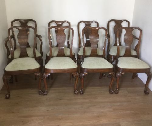 Set of Eight Walnut Queen Anne Style Dining Chairs Circa 1920