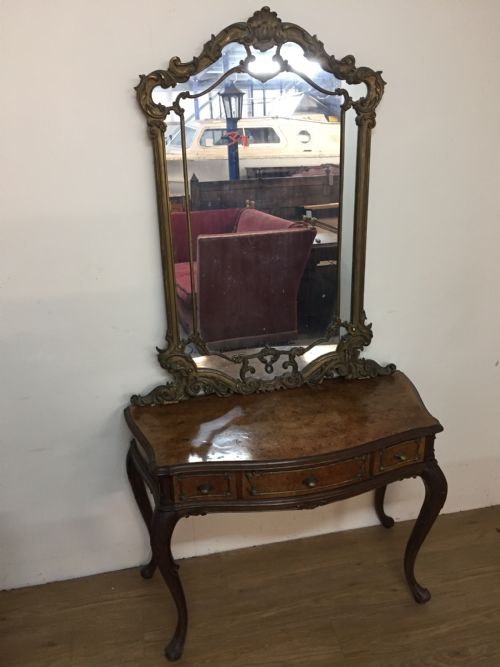 Burr Walnut Console Table with Gilded Mirror