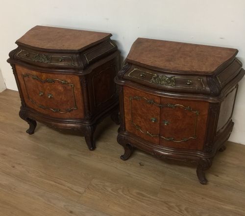 Pair of Burr Walnut Bombe Cabinets Circa 1920