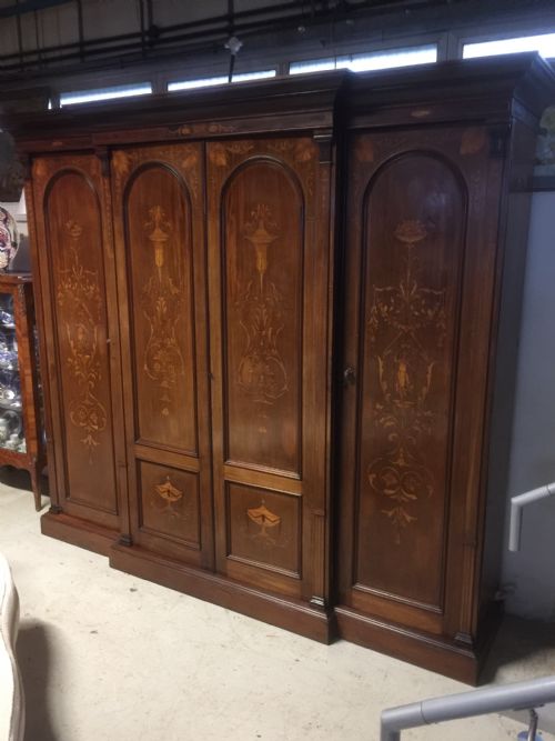 Stunning Four Door Inlaid Mahogany Country House Wardrobe Circa 1890