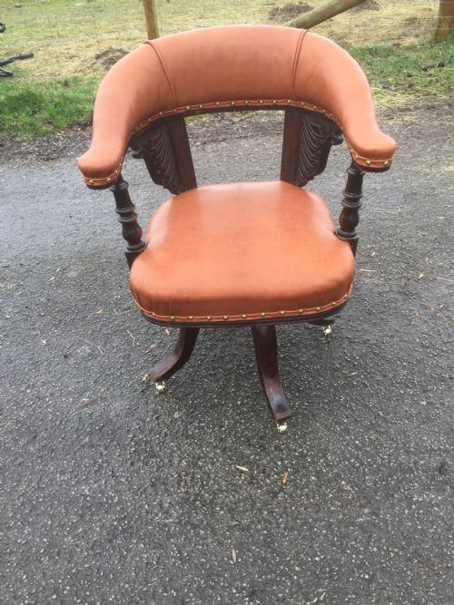 Nineteenth Century Swivel Desk Chair in Tan Hide