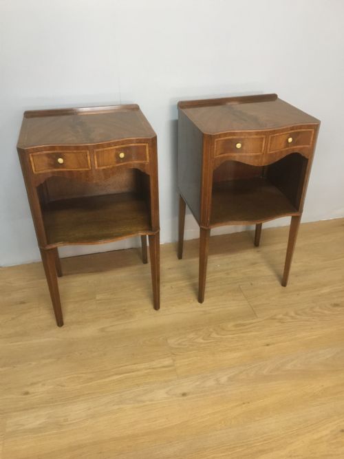 Pair of Sheraton Style Inlaid Mahogany Bedside Tables Circa 1920