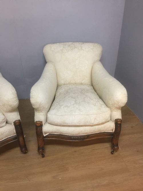PAIR OF CARVED COUNTRY HOUSE ARMCHAIRS WITH FEATHER CUSHIONS - ADDITIONAL PHOTO 8