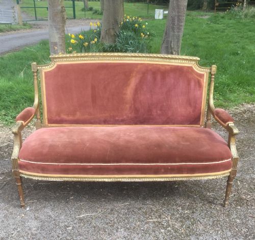 Nineteenth Century Gilt Framed French Sofa in Pink Velvet