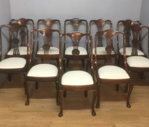 Set of 10 Edwardian Mahogany Dining Chairs on Cabriole Legs