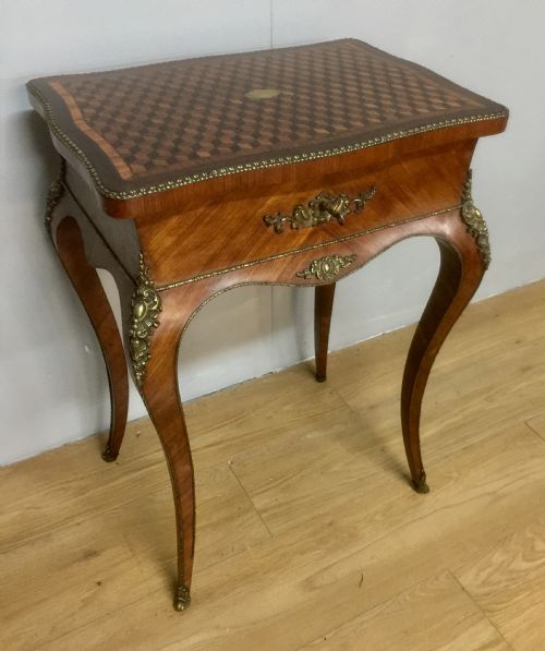 Nineteenth Century French Work Table with Parquetry Top and Ormolu Mounts