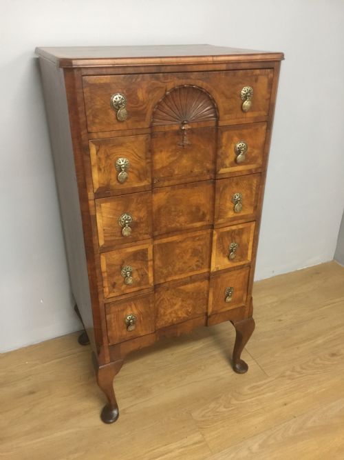 Walnut Crossbanded Five Height Chest of Drawers Circa 1910