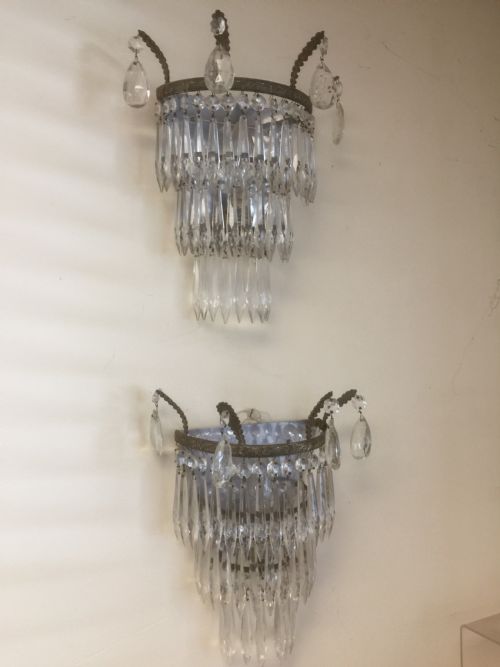 Pair of Cut Glass Wall Lights Fully Complete