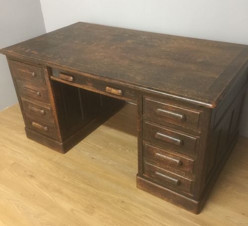 Large Oak Twin Pedestal Desk with Fielded Panels Circa 1910