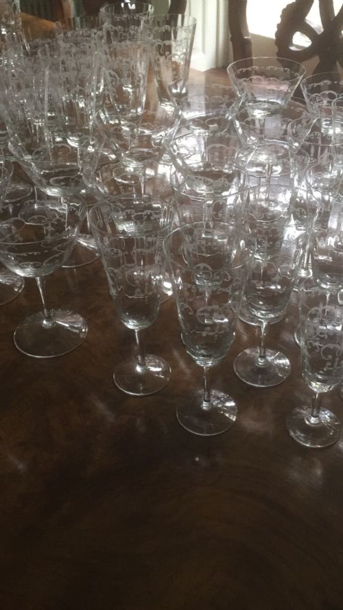 84 Murano Etched Drinking Glasses Mint Condition
