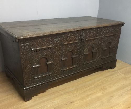 Large Country House Carved Oak Coffer Late 17th Century