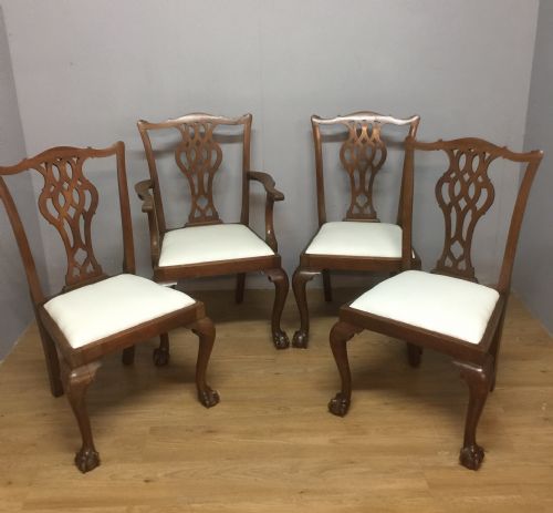 Four Chippendale Style Dining Chairs in Solid Mahogany Circa 1900