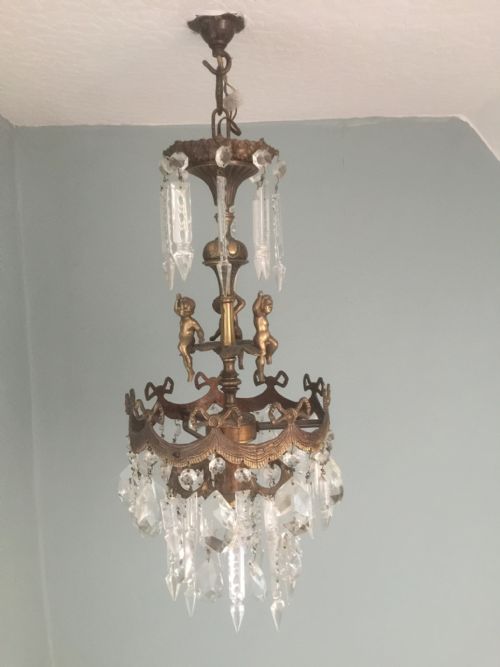 Two Tier Gilt and Crystal French Chandelier