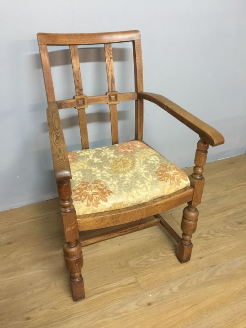 Arts and Crafts Golden Oak Armchair from a Masonic Lodge