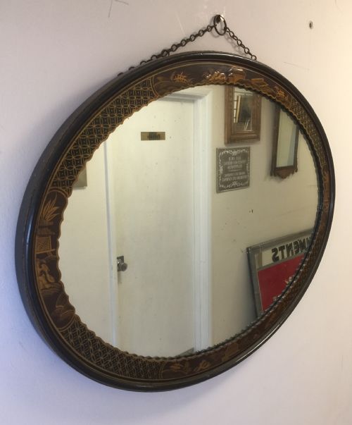 Chinoiserie Lacquered Oval Mirror Circa 1920