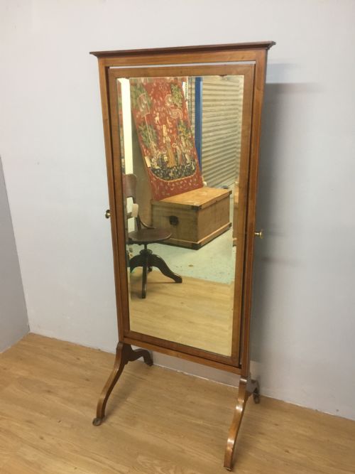 Nineteenth Century Sheraton Style Inlaid Mahogany Cheval Mirror
