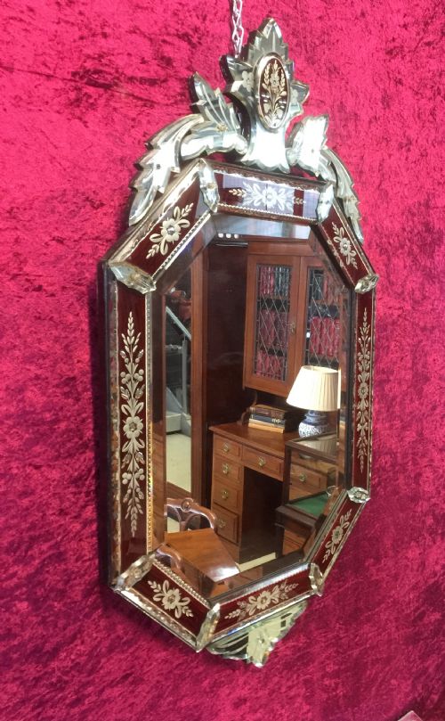 Venetian Etched and Cut Crested Mirror Circa 1930
