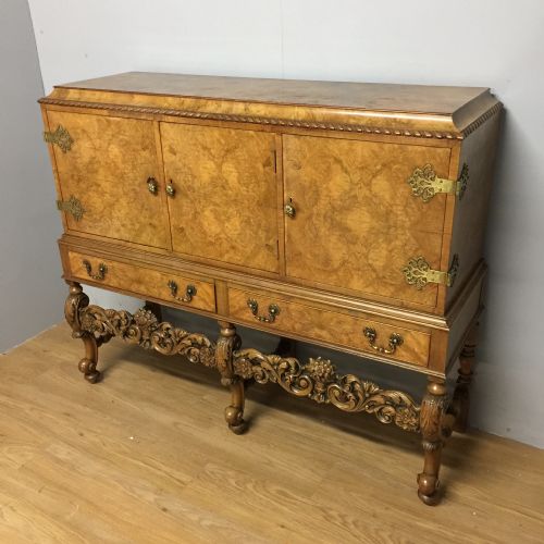 Burr Walnut Side Cabinet on Carved Base