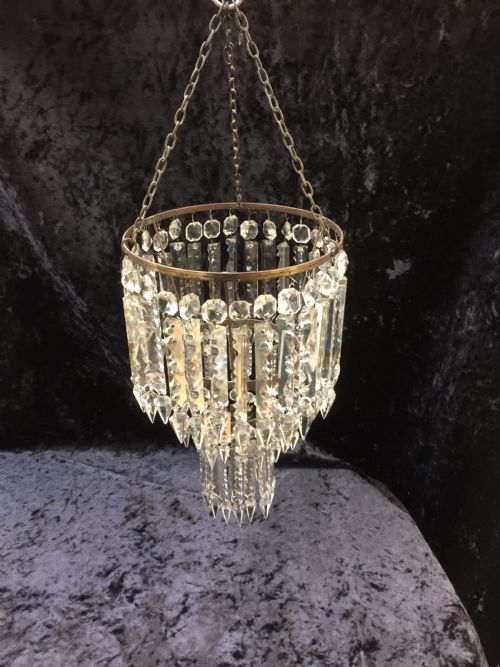 Three Tier Waterfall Chandelier with Cut Glass Lustres -Nineteenth Century