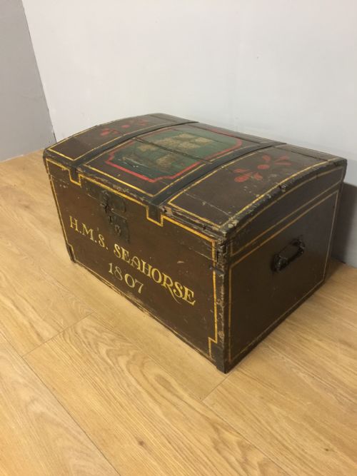 Nineteenth Century Dome Topped Pine Trunk with Painted Decoration
